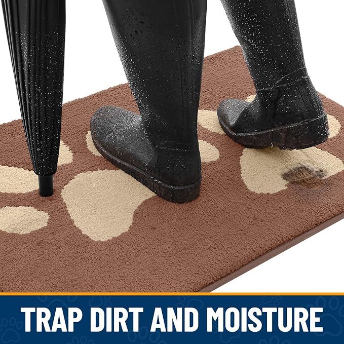 Smiry Dog Door Mat for Muddy Paws, Absorbs Moisture and Dirt, Low-Profile Entryway Mat with Non-Slip Backing, Entry Indoor Outdoor Doormat for Inside Floor (30x20 Inches, Camel, Paw) - Image 2