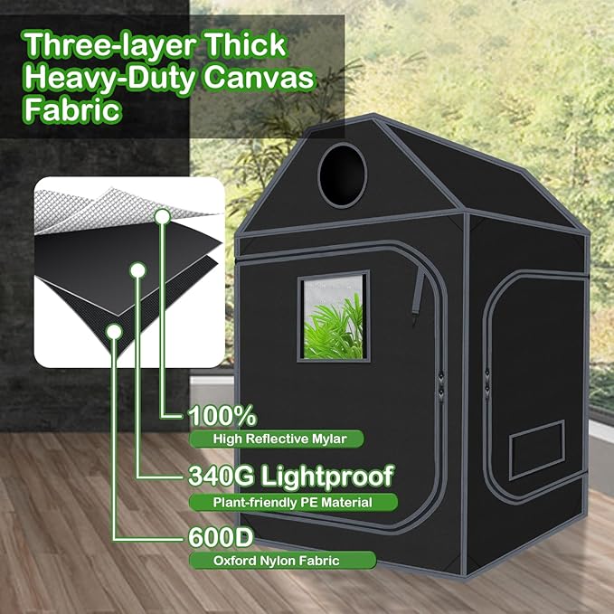 Grow Tent Roof 48"x48"x72" High Reflective Grow Tent Indoor Grow Room for Planting Fruit Flower Veg with Removable Water-Proof Floor Tray - Image 5