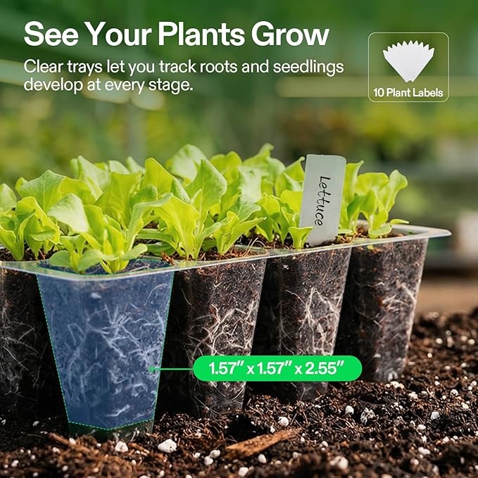 VIVOSUN 6-Pack Seed Starter Trays with 10"x20.75" Seedling Heat Mat, Self-Adjusting Dual Digital Display Temperature Controller, 72-Cell Seed Starter Kit with Humidity Dome, Reusable Propagation Trays - Image 3