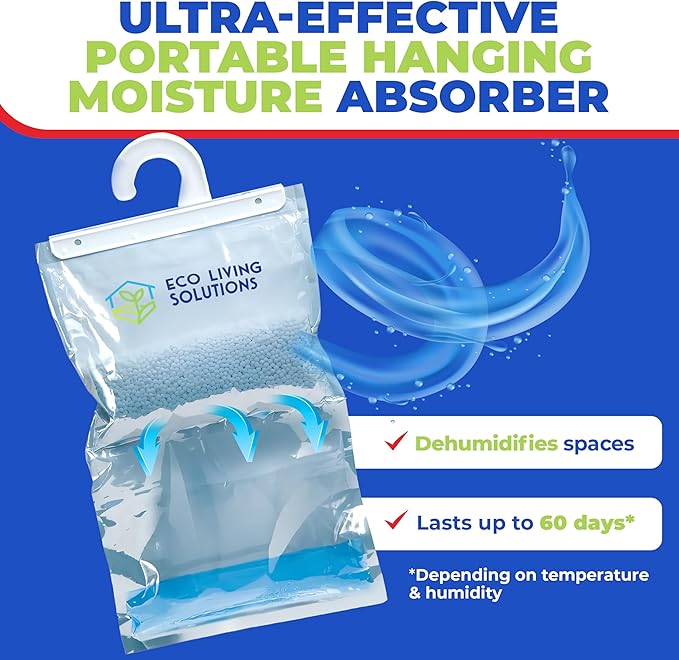 Moisture Absorber Packets, Fragrance Free, Humidity Absorber, Hanging Closet Dehumidifier Bags, Eliminates Odors for Fresher Air, Ideal for Closet - Image 3