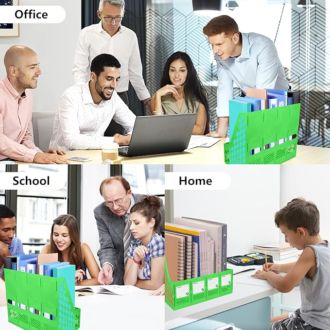 SAYEEC Magazine File Holder, Plastic Desk Organizer File Folder Holder for Desk with 4 Vertical Compartments, Sturdy Desktop Binder Organizer Home Accessories Storage for Office Organization (Green) - Image 6