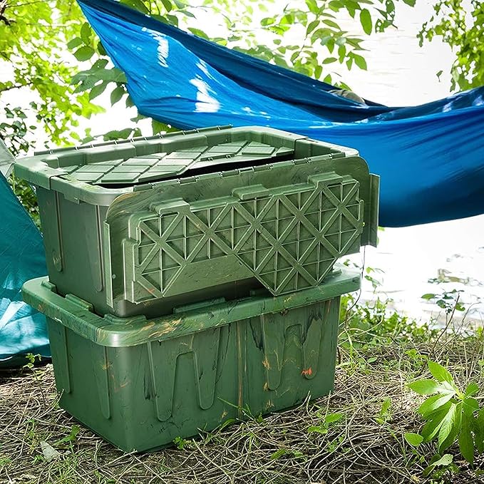 HOMZ 2-Pack Durabilt Tote, Heavy Duty Plastic Storage Bins with Lids, 15 Gallon, Green Camo - Stackable Organizing Containers for Home, Garage, and Office - Image 9