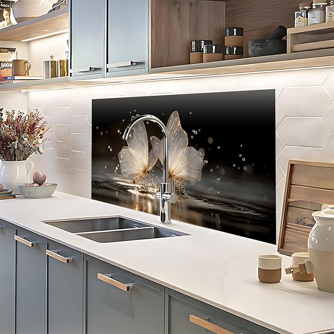 NYZE Kitchen Backsplash Stickers Waterproof Stove Backsplash Protector, 30 X 16 inch Removable Kitchen Wallpaper with Wall Art Decor for Stove Cooking Area(Transparent Butterflies) - Image 7