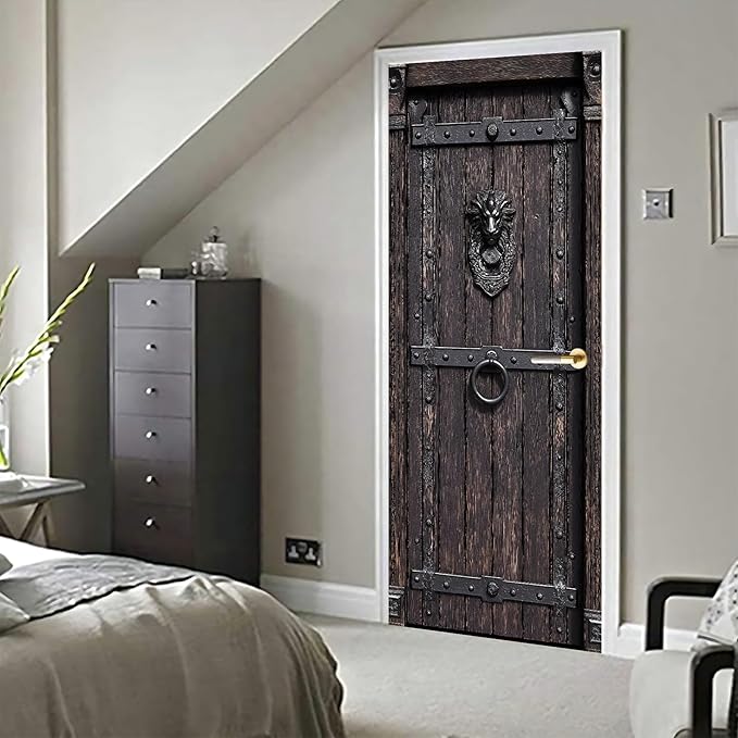 3D Door Decals Stickers Peel Stick Wall Murals Vinyl Wallpaper Self-Adhesive Mural Door Covers Decorative for Furniture Home Decor Wrinkle-Resistant Waterproof - Image 6