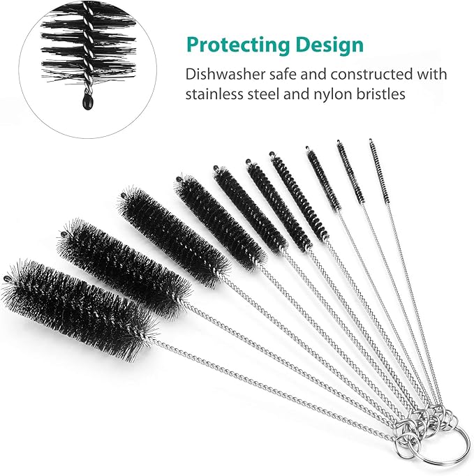 CiaraQ Bottle Cleaning Brushes, 8 Inch Nylon Tube Brush Set, Cleaner for Narrow Neck Bottles Cups with Hook, Set of 10pcs - Image 4