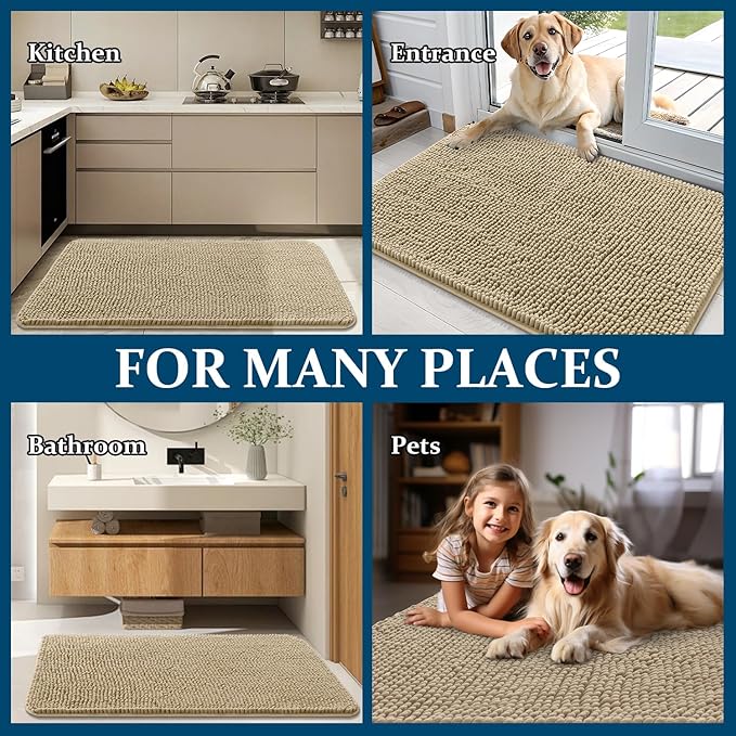OLANLY Dog Door Mat for Muddy Paws 24x16, Absorbs Moisture and Dirt, Absorbent Non-Slip Washable Doormat, Quick Dry Chenille Mud Mat for Dogs, Entry Indoor Entryway Carpet for Inside Floor, Beige - Image 8