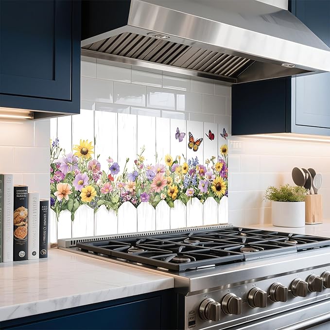 NYZE Kitchen Backsplash Stickers Waterproof Stove Backsplash Protector, 30 X 16 inch Removable Kitchen Wallpaper with Wall Art Decor for Stove Cooking Area(Sunflower Bouquet) - Image 3