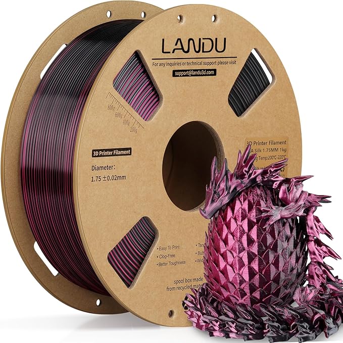 LANDU Silk Dual Color PLA Filament 1.75mm 1KG, 3D Printer Filament Dimensional Accuracy +/- 0.02mm, Coextrusion Filament PLA Shiny Filament Fits for Most FFF 3D Printers,1KG Spool (2.2lbs) Red Black by LANDU