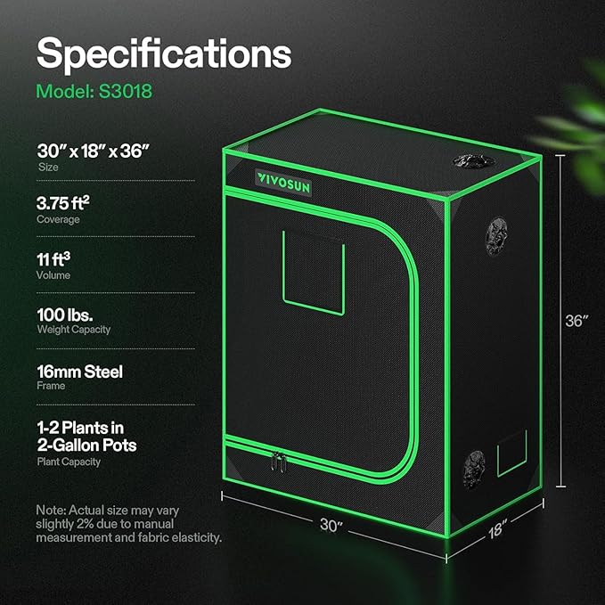 VIVOSUN S3018 30"x18"x36" Grow Tent, High Reflective Mylar with Observation Window and Floor Tray 3D Printer Enclosure with Ventilation - Image 7