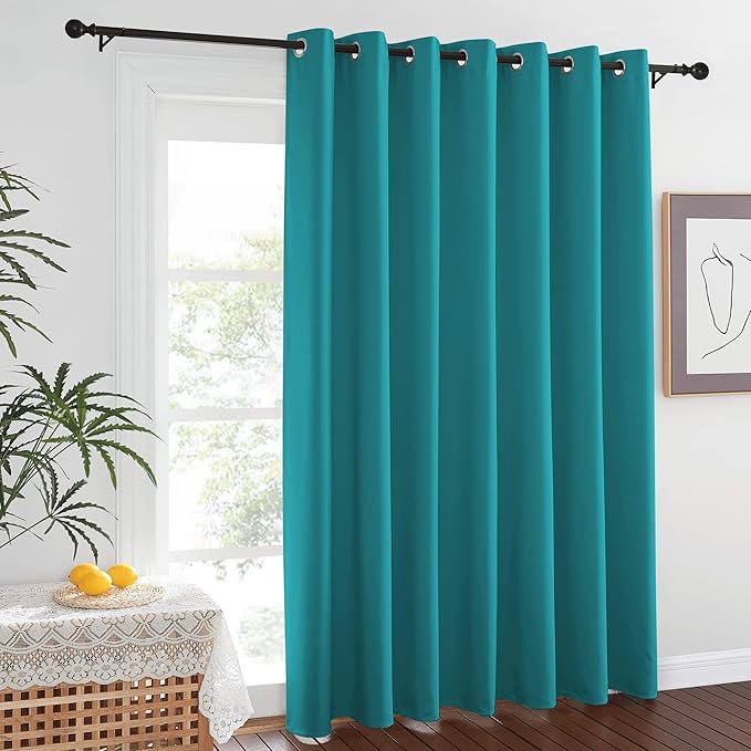 NICETOWN Blackout Sliding Glass Door Curtain - Grommet Thermal Insulated Patio Door Drape Extra Wide Room Darkening Voice Reducing for French Door (Peacock Teal, W100 x L84, 1 Piece) by NICETOWN
