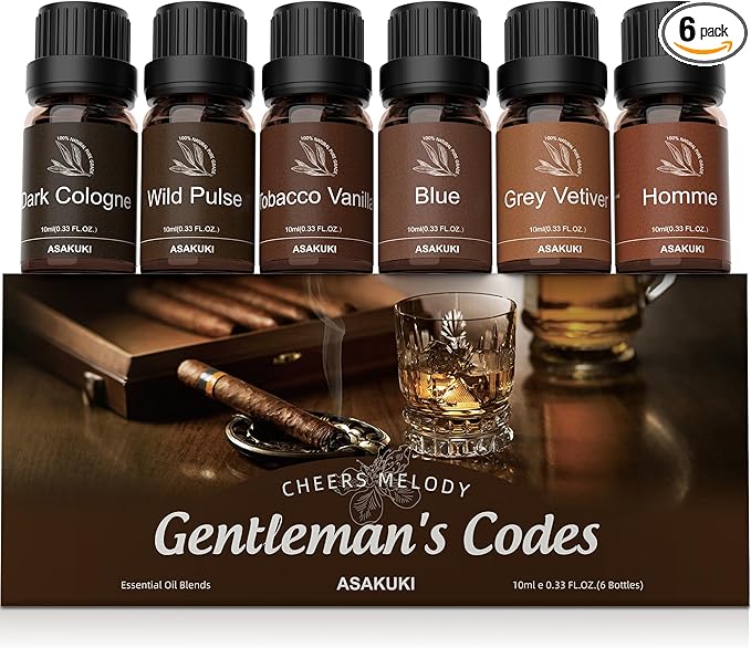 ASAKUKI Men Essential Oils Set for Diffuser, Valentine's Day Gift for Men– 6×10ml Cologne-Inspired Unisex Fragrance Oils for Diffusers – Elegant, Clean, and Confident Scents by ASAKUKI