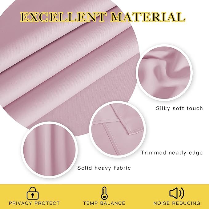 NICETOWN Bedroom Curtain Room Darkening Drapery - Home Fashion Microfiber Thermal Insulated Solid Grommet Room Darkening Curtain for Kitchen (Lavender Pink, 1 Panel, 52 inches Wide by 72 inches Long) - Image 5