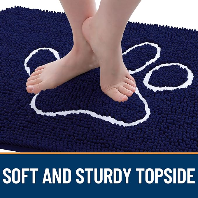 OLANLY Dog Door Mat for Muddy Paws 70x24, Paw Print Design, Absorbs Moisture and Dirt, Absorbent Non-Slip Washable Doormat, Quick Dry Chenille Mud Mat for Dogs, Entry Indoor Entryway Carpet, Navy Blue - Image 4