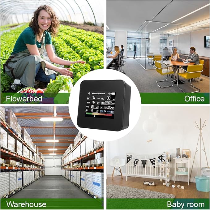 14 in 1 Indoor Air Quality Monitor Air Quality Detector CO₂ CO TVOC HCHO Temperature Humidity PM2.5 PM1.0 PM10 Desktop Air Quality Tester with Time/Date/Alarm Clock/Timer/Stopwatch Support APP Control - Image 5