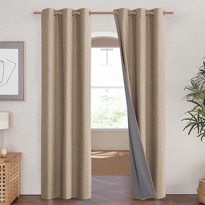 NICETOWN Burlap Vintage Open Linen Weave Flax Thermal Curtains, 100% Blackout Curtains 90" Long for Dining Room, Soundproof Window Treatment Drapes for Hall Room, 42" Wide Per Panel, Set of 2 - Image 2