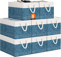 Storage Bin,Collapsible Storage Basket For Organizing,Large Storage Boxes With Rope Handles,Storage Containers,White & Blue,8 Pack by StorageTastic