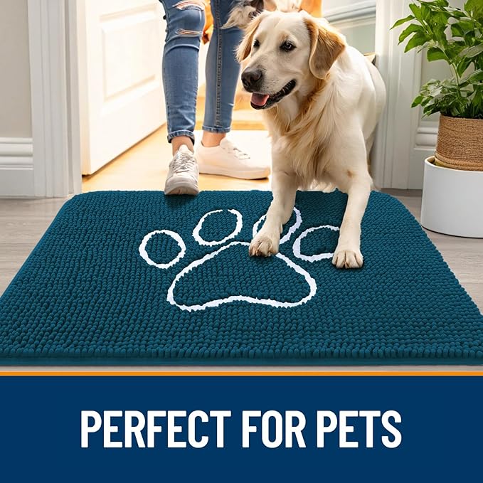 OLANLY Dog Door Mat for Muddy Paws 59x24, Paw Print Design, Absorbs Moisture and Dirt, Absorbent Non-Slip Washable Doormat, Quick Dry Chenille Mud Mat, Entry Indoor Entryway Carpet, Atlantic Blue - Image 6