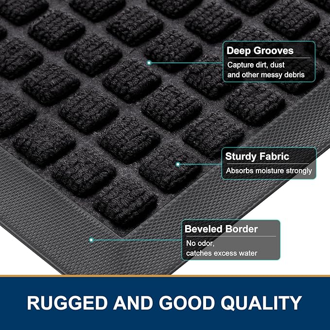Smiry Front Door Mat Outside Entrance, Heavy Duty Natural Rubber Doormat, Non Slip, Trap Dirt and Moisture, Easy Clean, Low Profile Welcome Floor Mats for Indoor Outdoor Entry, 71x23 Inch, Black - Image 3