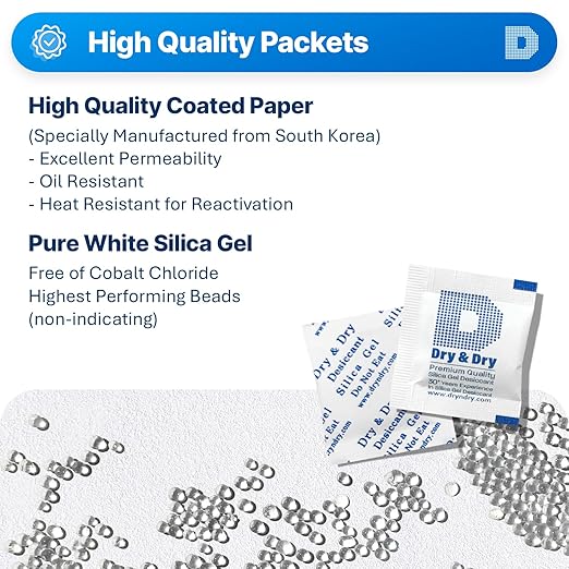 Dry & Dry 1 Gram [500 Packets] Silica Gel Packets Desiccants, Silica Packets - Rechargeable Silica Gel Packs, Desiccants Packets, Silica Gel - Image 3