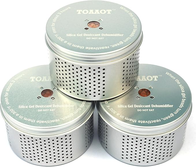 Gun Safe Dehumidifier 200g - Small Silica Gel Desiccant Canister, Moisture Absorber for Gun Cabinets & Safes, Protect 80 Cubic Feet, Silver, Aluminum Shell by TOAAOT