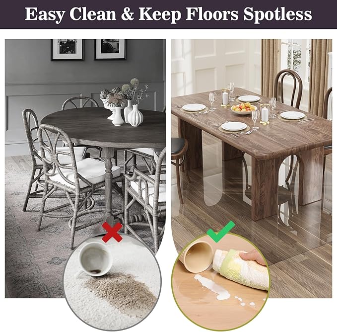 5'×7' Crystal Transparent Floor Mat for Under Dining Room Table, No Scratch Durable Plastic Area Rug for Kitchen, Waterproof Easy Flat Floor Protector for High Traffic Area - Image 2