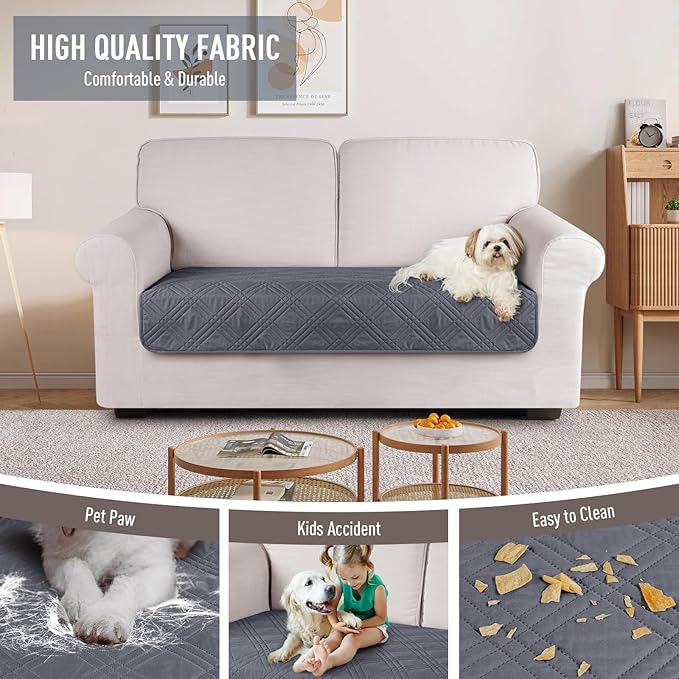 TAOCOCO 100% Waterproof Couch Cushion Cover Reversible Sofa Seat Cover for Dogs Pets Chaise Couch Cover for Sectional Sofa U Shape Couch Furniture Protector Sofa Slipcover(Loveseat, Dark Grey) - Image 4
