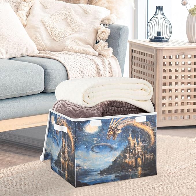 xigua Dream Castle Dragon Storage Bins with Lids and Carrying Handle,Foldable Storage Boxes Organizer Containers Baskets Cube with Cover for Home Bedroom Closet Office - Image 5