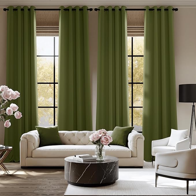 NICETOWN Room Darkening Draperies Curtains Panels, 2 Panels Olive Green W52 x L84 - Image 2