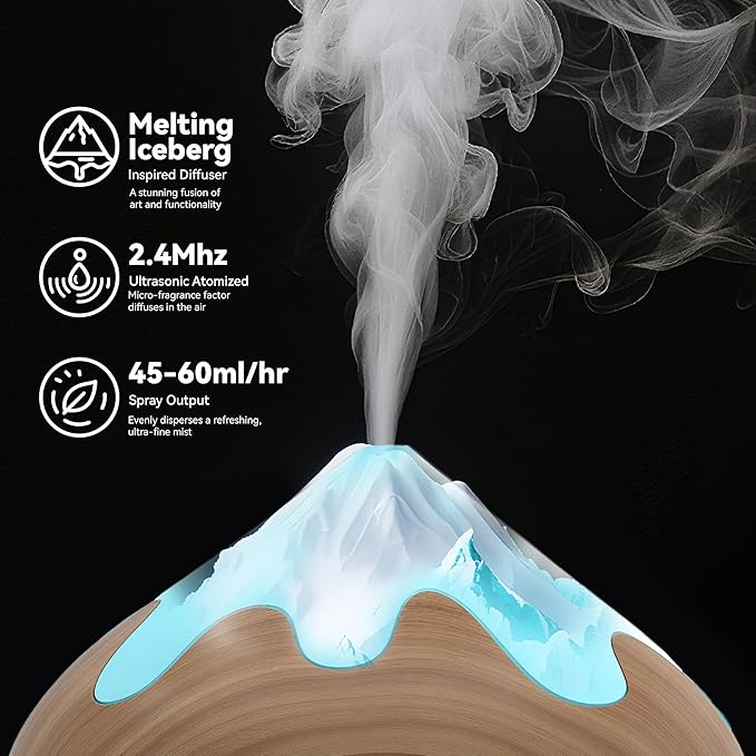 500ML Essential Oil Diffuser, Aromatherapy Diffuser with Remote Control, Multifunctional Air Diffusers for Home Office Room, Fragrance Aroma Diffuser with 7 Color LED & 2 Mist Mode, Brown - Image 6
