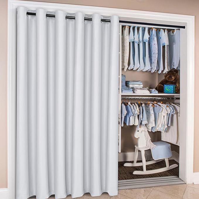 Hiasan Sliding Glass Door Blackout Curtains for Privacy,Thermal Insulated Grommet Curtain for Room Divider,Shared Office Space,1 Drape Panels Sewn with Tiebacks,8.3ft Wide x 7ft,Greyish White - Image 5