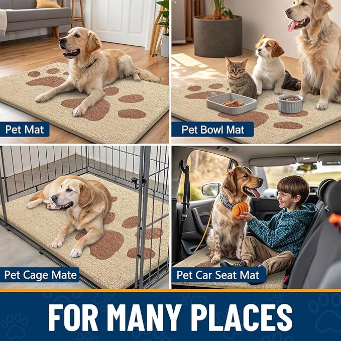 Smiry Dog Door Mat for Muddy Paws, Absorbs Moisture and Dirt, Low-Profile Entryway Mat with Non-Slip Backing, Entry Indoor Outdoor Doormat for Inside Floor (30x20 Inches, Light Beige, Paw) - Image 7