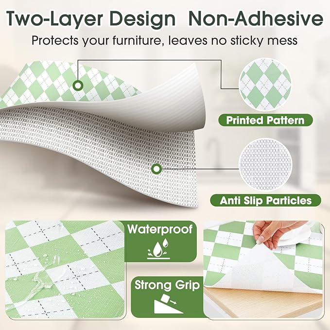 Coavas Extra Grip Thickened Shelf and Drawer Liner - Non-Adhesive Non-Slip Waterproof Mats for Kitchen Cabinets, Drawers, Shelves, Dresser & Cupboard, Easy Cut DIY (Green Rhombic, 12IN x 20FT) - Image 6