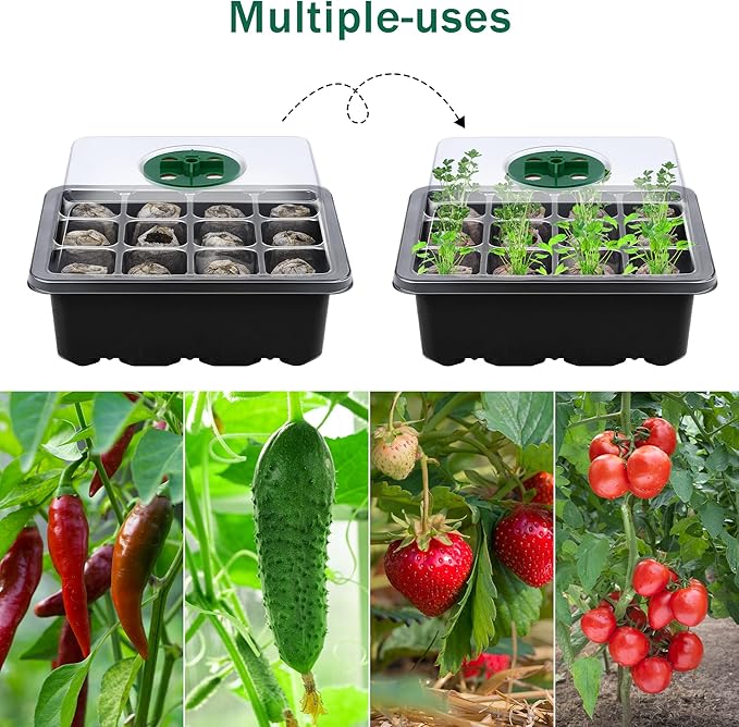 6 Pack Seed Starter Tray Kit with Grow Light and Humidity Dome Germination Trays with 72 Peat Pellets, Plant Labels, Gardening Tools, Plant Growing Trays for Seeds Growing Starting, Black - Image 6