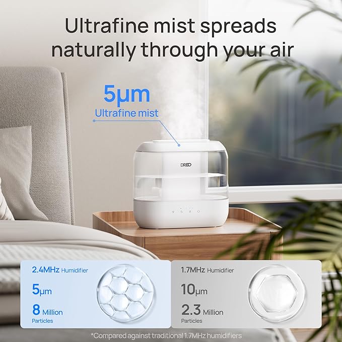 Dreo Humidifiers for Bedroom, 4L Top Fill for Large Room, 36H Runtime, 28 dB Quiet Supersized Cool Mist Air Humidifier for Baby Nursery, Plants, Indoor, Night Light, Easy to Clean & Fill, White - Image 4