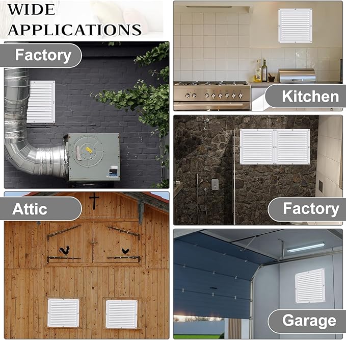 2 Pcs 12" x 12" Gable Vent Shed Attic Vent with Screen Mesh Square Metal Vent Covers Vent Grille for Exterior Door House Attic Garage Ceiling, Boost Ventilation and Guard Against Moisture (White) - Image 5