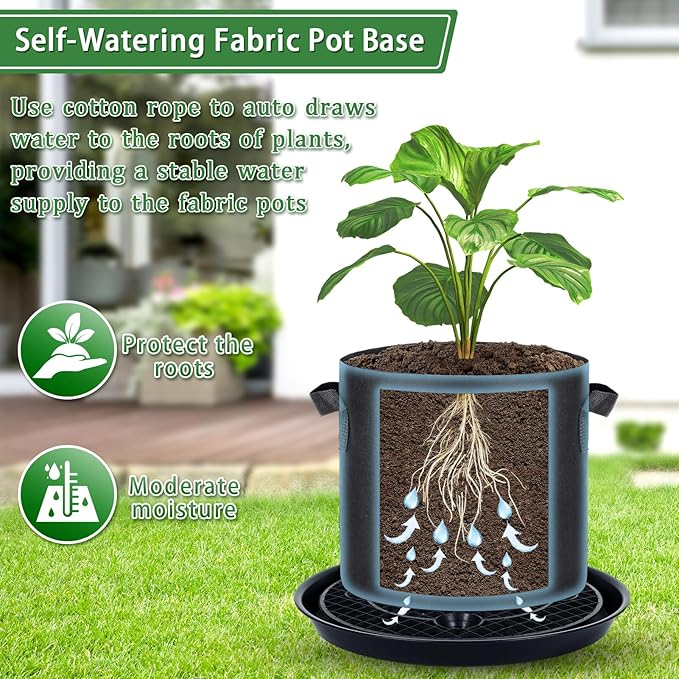 4 Pack 14'' Self-Watering Fabric Pot Base - Auto-Irrigation System Plant Saucer for 5 Gallon Fabric Pot, Auto Watering Plant Water Tray Self Watering System for Indoor Greenhouse Grow Tent Garden - Image 3