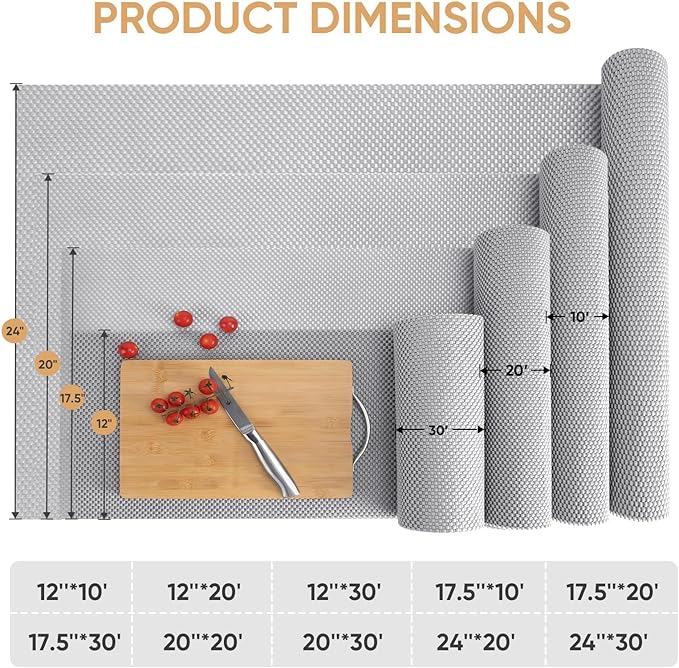 BALEINE Cabinet Liner, 17.5 in x 30 Ft Drawer and Shelf Liner for Kitchen Cabinets Non-Adhesive, Non-Slip Protect Desks, Cupboard, Drawers, Shelves, Tableware (Gray) - Image 4