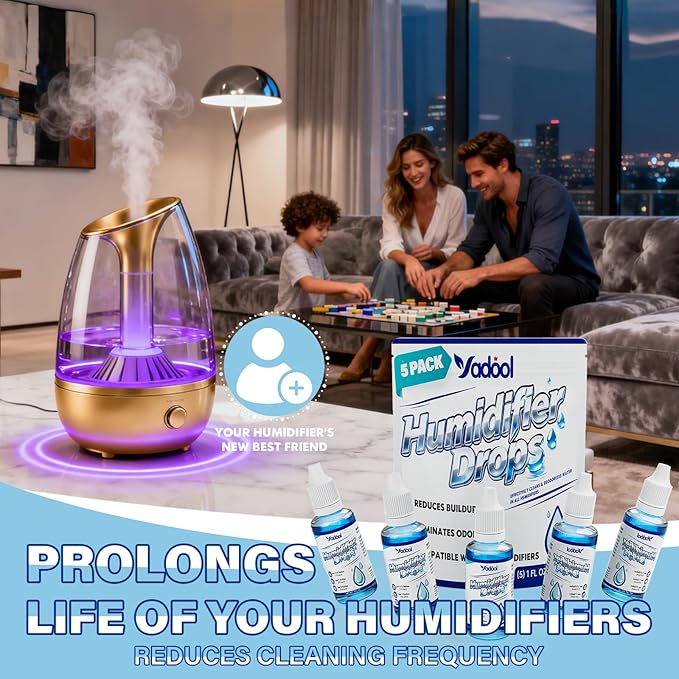 [5 Pack] Humidifier Cleaner Drops, Humidifier Water Treatment Cleaning Solution for All Makes & Models - Slows Buildup & Scaling - Deeply Cleans & Deodorizes Water - 500+ Day Supply - Image 7