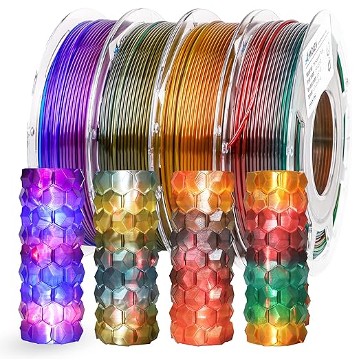 AMOLEN 3D Printer Filament Bundle, PLA Filament 1.75mm Transparent Multicolor, with Light Transmission Feature,Blue Purple,Yellow Green Purple,Blue Brown,Orange Grey,200g x 4 Spools by AMOLEN