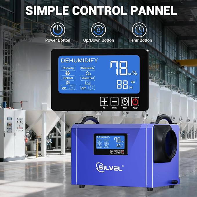 SILVEL 145 Pint Dehumidifier with Drain Hose, Commercial Compact Dehumidifier for Crawl Spaces, Basements, Industry Water Damage Unit, Large Capacity, Portable, Up to 6000 Sq.Ft, Blue - Image 3