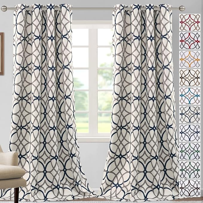 H.VERSAILTEX Blackout Curtains Printed Design 96 Inch Length 2 Panels Set Thermal Insulated Curtains for Bedroom Living Room Geometric Modern Grommet Window Drapes - Grey and Navy by HVERSAILTEX