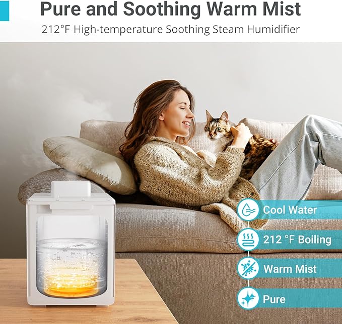 Stainless Steel Humidifier, 3L Warm Mist Humidifier, Easy Clean with Warm Steam Humidifier, Healthy Air Mist Humidifiers for Bedroom Living Room, with Sleep Mode and Auto-off Setting - Image 2