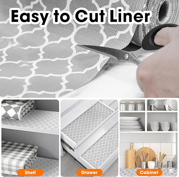 Shelf Liner for Kitchen Cabinets Non-Adhesive 12in X 10FT Cabinet Liners for Shelves Waterproof Thick Strong Grip Non Slip Drawer Liner Contact Paper for Cupboard Easy to Clean,Gray Lantern - Image 4