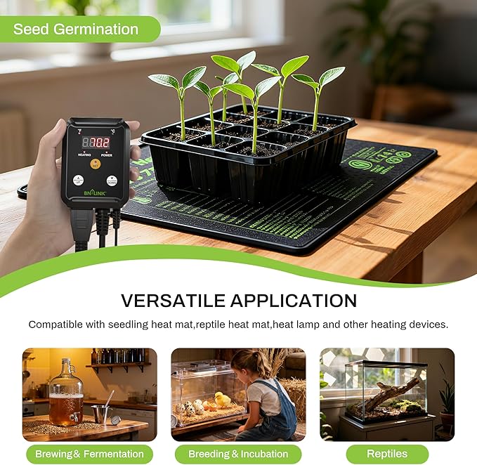 BN-LINK Reptile Thermostat Temperature Controller, Digital Heat Mat Thermostat for Seed Starting, Plant Germination, Greenhouse, Incubator, Brooder, Brewing, Reptiles Tank,40-108°F, 1000W, ETL Listed - Image 5