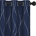 Deconovo Short Kitchen Curtains, Navy Blue Blakcout Curtain 38 x 45 Inch, Thermal Insulated Soundproof Drapes with Silver Wave Dots Prit, Grommet Top, Machine Washable for Nursery Bedroom Living Room by Deconovo