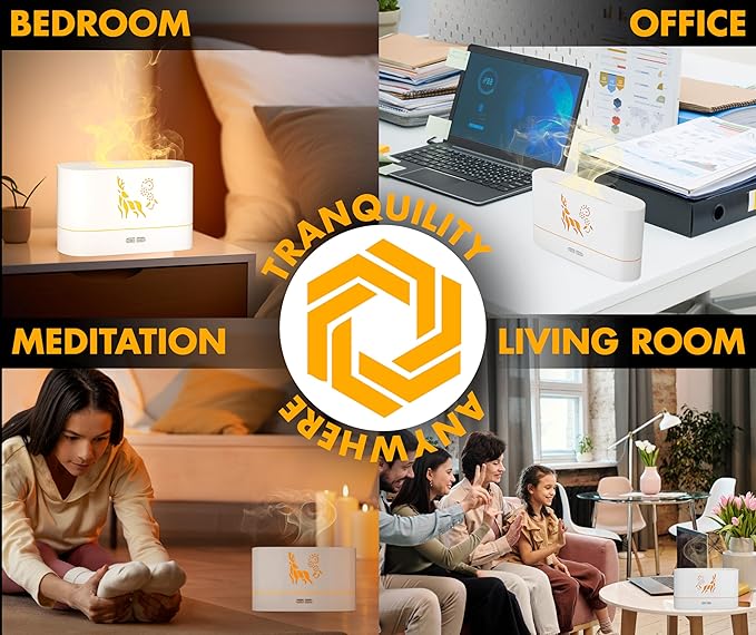 Colorful Aroma Essential Oil Diffuser for Home, Quiet Cool Mist Flame Humidifier for Bedroom with Remote, Fire Flame Diffuser Humidifier with Scent (White) - Image 4