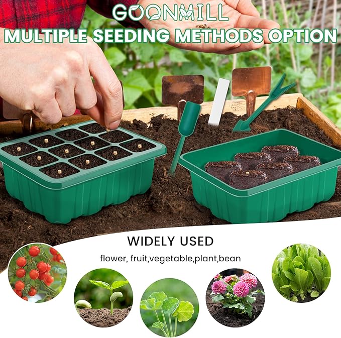 Seed Starter Tray with Grow Light, 5 Packs Plant Starter Tray Seedling Starter Kit with Humidity Domes Base Indoor Greenhouse Mini Propagator Station for Seeds Growing Starting (12 Cells per Tray) - Image 4