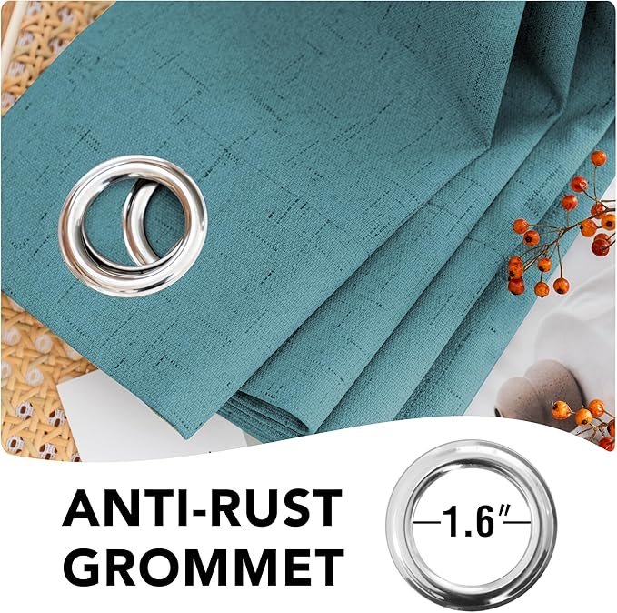 H.VERSAILTEX Primitive Linen Curtains 100% Blackout Curtain Drapes Burlap Fabric Curtains with White Thermal Insulated Liner, Grommet Top Curtain Living Room/Bedroom (2 Panels, 42 x 54 Inch, Teal) - Image 6