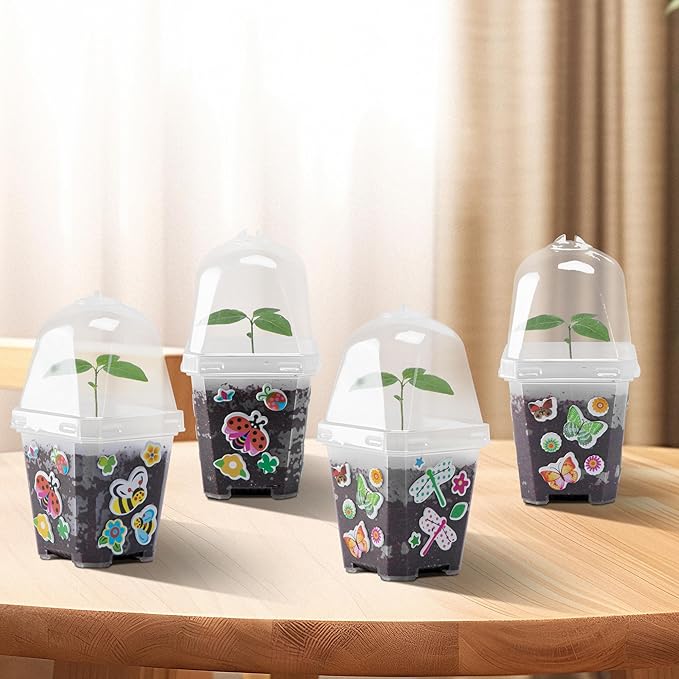 EBaokuup 10 Pack Clear Plant Nursery Pots with Humidity Dome-3" Reusable Plastic Gardening Pot with Printed Labels-Small Seed Starting Pots for Seedlings Vegetables Succulents Cuttings - Image 5
