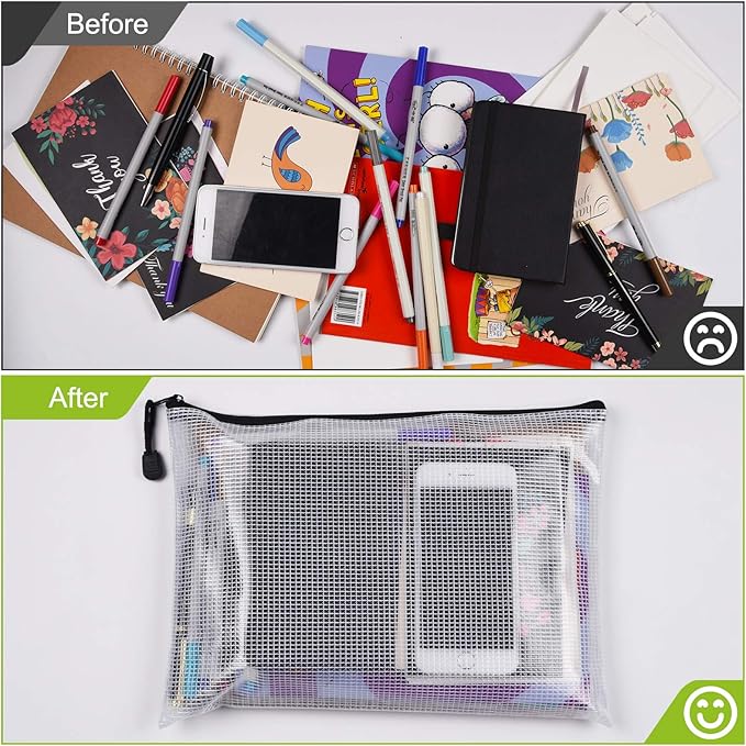 Mesh Zipper Pouch, 6PCS Waterproof Plastic Mesh ZipperBag, B5 Size Tear-Resistant Document Pouch, Extra Large Zip File Bags, for School Office Supplies Home Travel Storage(11.26×7.9 Inch) - Image 4
